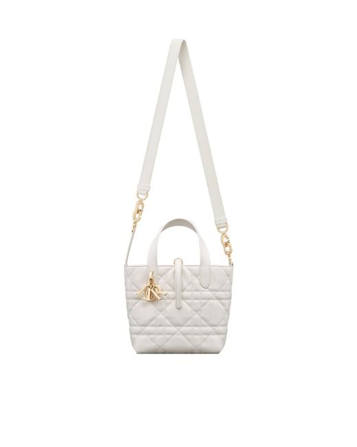 Dior White Small Toujours Vertical Tote Bag