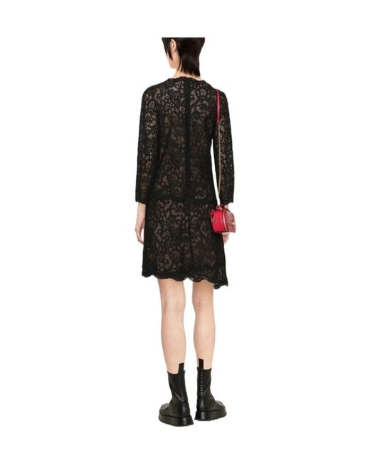 Ermanno Scervino Black Asymmetric Floral Lace Dress
