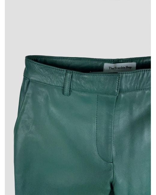 Frankie Shop Green Straight-Leg Leather Trousers