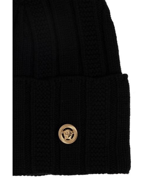 Versace Black Medusa Turn-Up Hem Chunky-Knitted Beanie for men