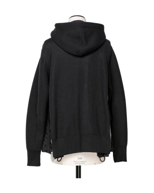 Sacai Black Sponge Drawstring Zip-Up Hoodie