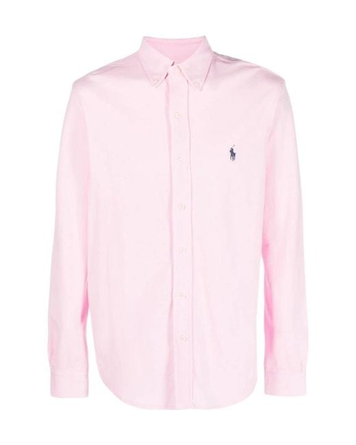 Polo Ralph Lauren Pink Embroidered-Logo Long-Sleeve Shirt for men