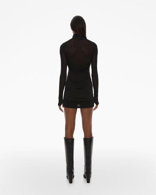 Helmut Lang Black Ruched Turtleneck Mini Dress
