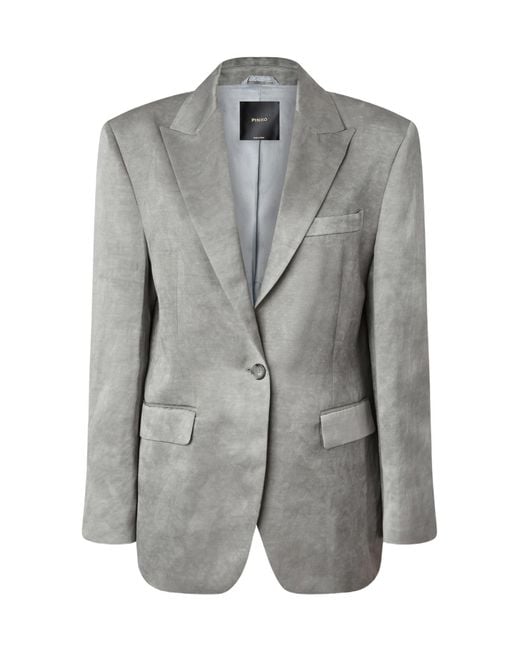 Pinko Gray For You Single-Breasted Slub Satin Blazer