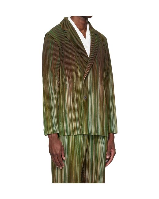 Homme Plissé Issey Miyake Green Pleated Blazer for men