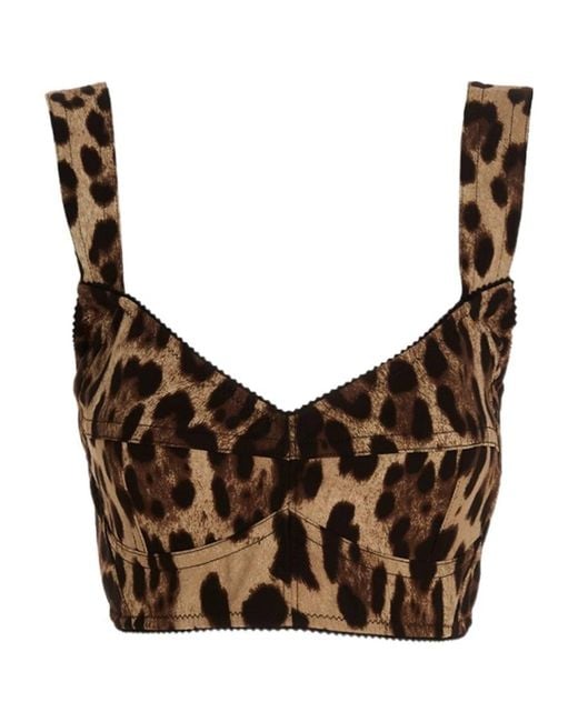 Dolce & Gabbana Brown Leopard Printed Cropped Bustier Top