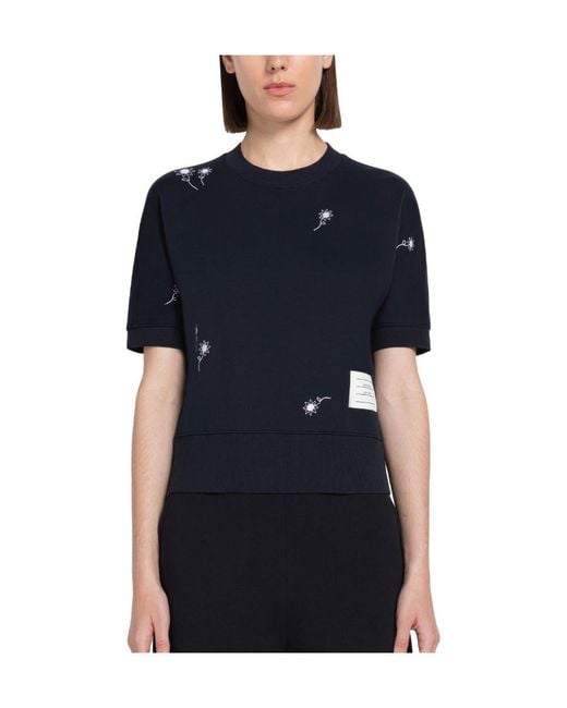 Thom Browne Blue Floral Embroidery T-Shirt