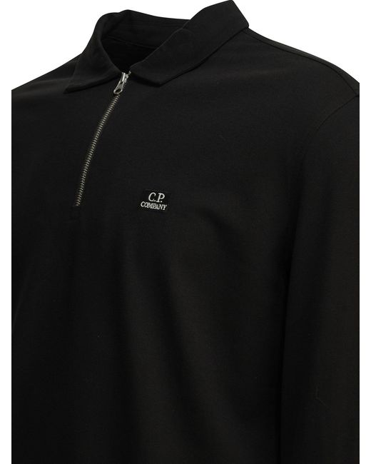C P Company Black Long-Sleeve Polo Shirt for men