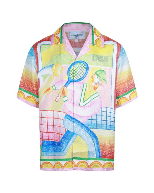 Casablanca Blue Crayontennis Print Campcollar Shortsleeve Shirt for men