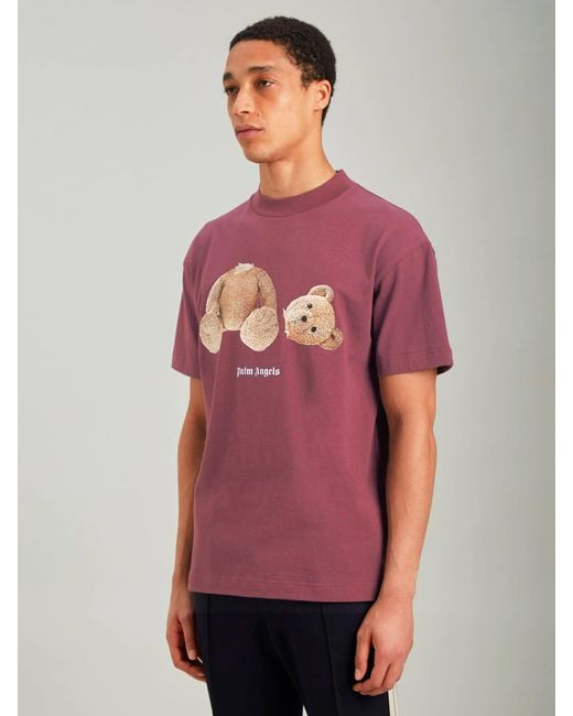 Palm Angels Pink Teddy Bear-Print Logo T-Shirt for men