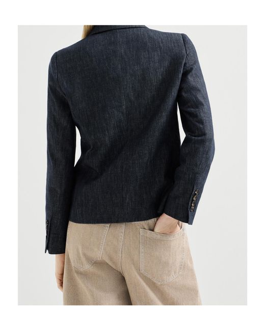 Brunello Cucinelli Blue Double Breasted Long-Sleeved Blazer