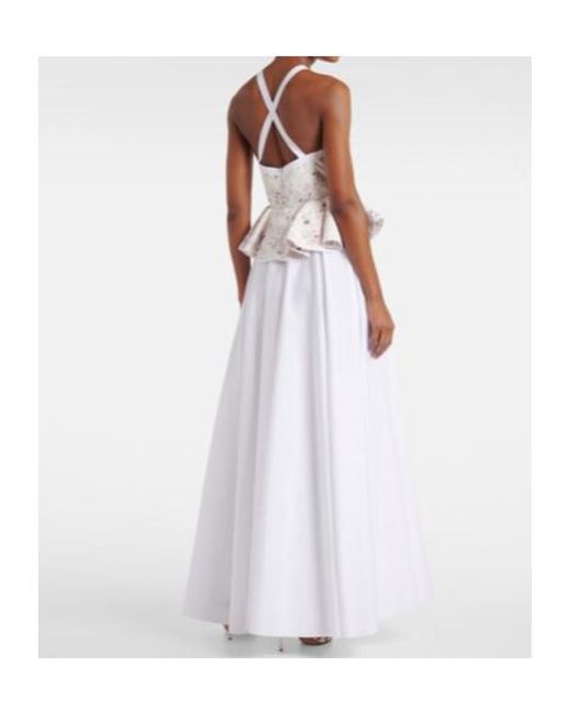 Giambattista Valli White Ruffled Floral Lace Gown