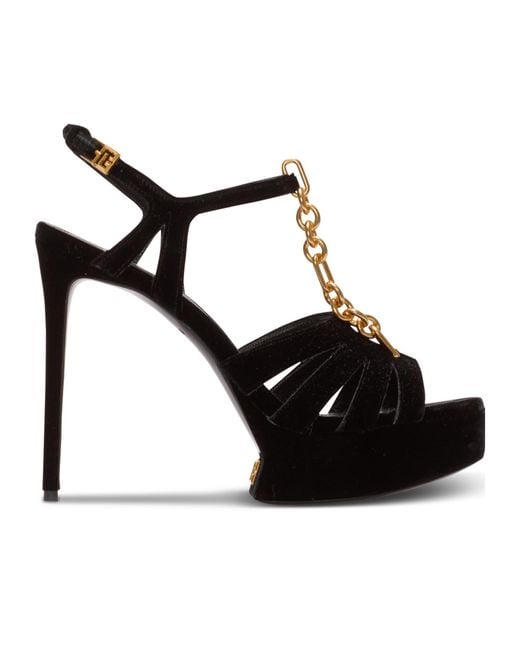 Balmain Black Velvet Platform Sync Sandals