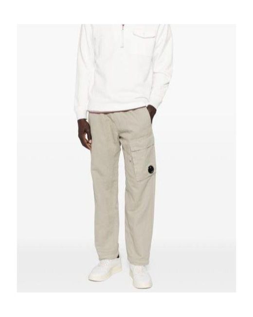 C P Company White Elasticated Lens Cargo Pants for men