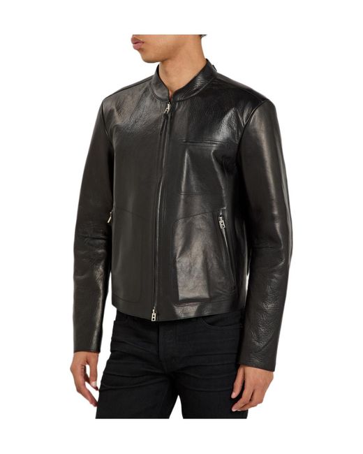 Tom Ford Black Stand-Up Collar Leather Jacket for men