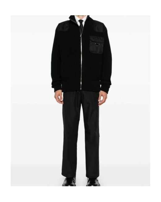 Prada Black Zip-Up High Neck Cardigan for men