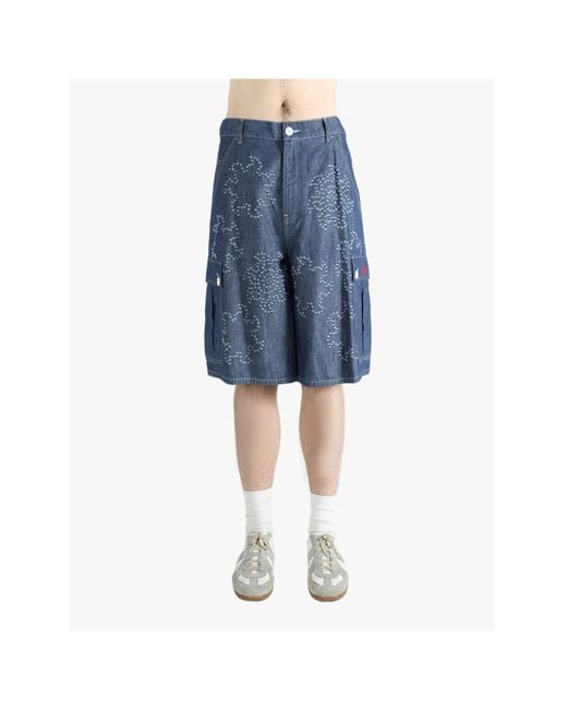 Marni Blue Embroidered Wide Leg Denim Shorts for men