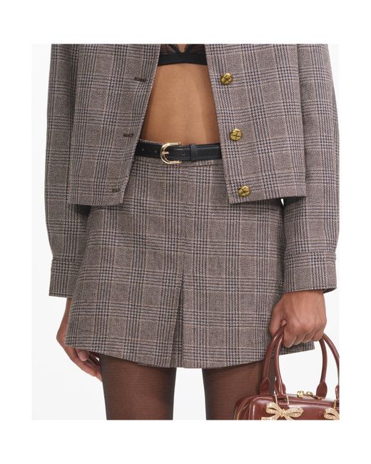 Self-Portrait Gray Check Mini Skirt