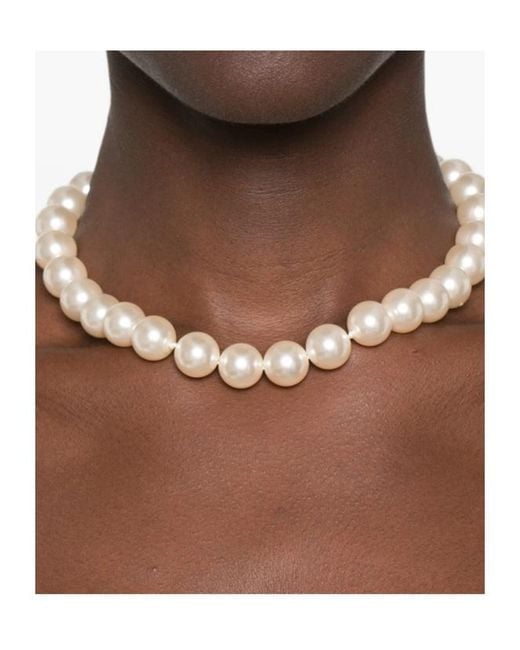 Alessandra Rich White Crystal Clasp Pearl Necklace