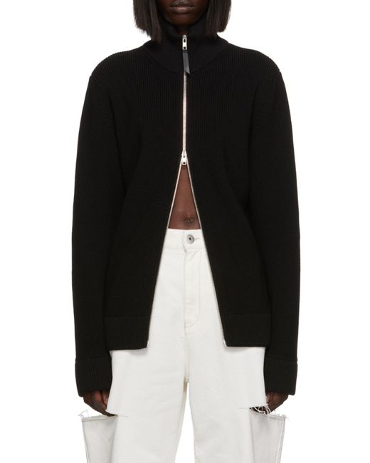 Maison Margiela Black Ribbed Zip-Up Cardigan for men