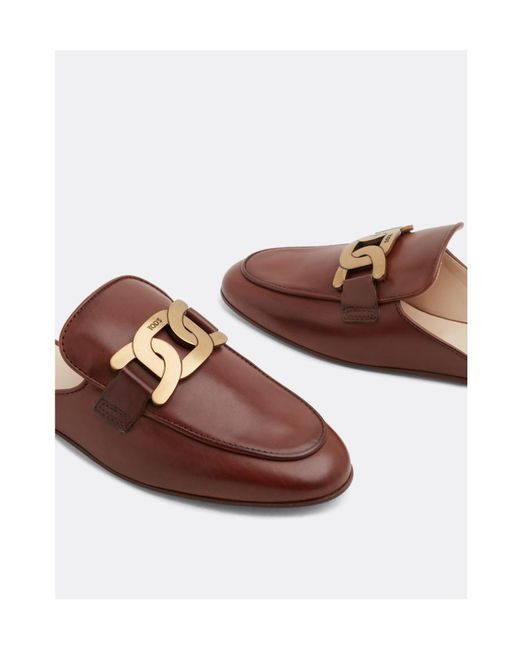 Tod's Brown Chain-Detail Mules
