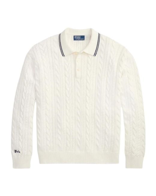 Polo Ralph Lauren White Cable-Knit Polo Sweater for men