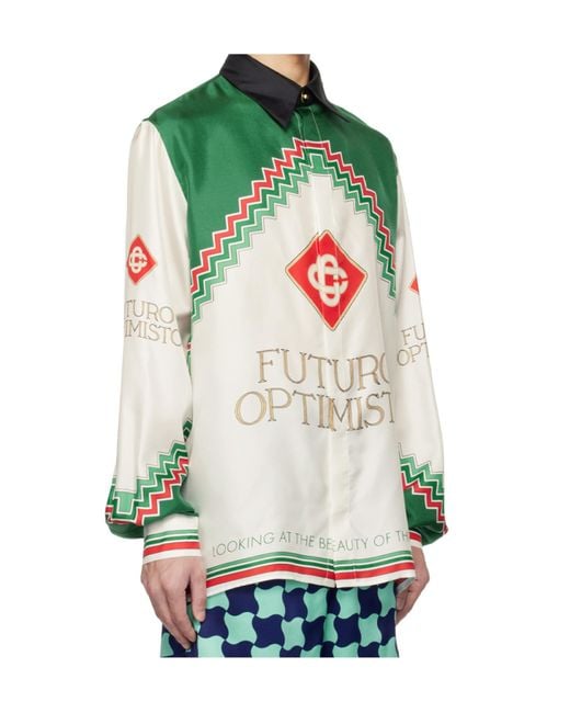 Casablanca Green Graphic-Print Silk Shirt for men