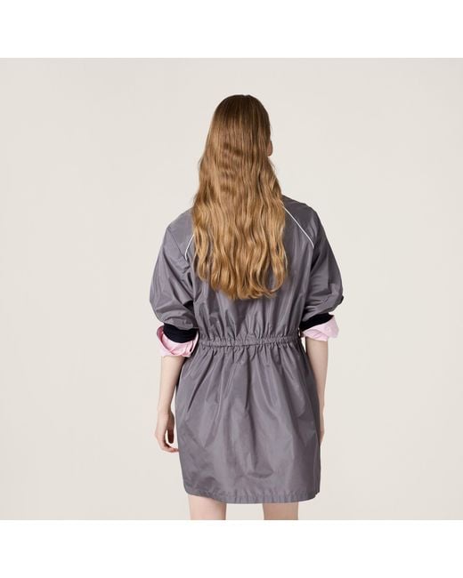 Miu Miu Gray Short-Sleeved Drawstring Zip-Up Dress