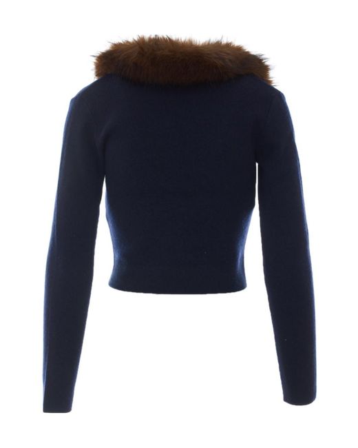 Self-Portrait Blue Faux-Fur Knit Cardigan