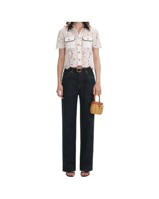 Self-Portrait Multicolor Floral-Lace Short-Sleeved Shirt