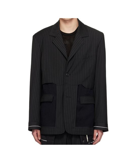 ANDERSSON BELL Black Sheer Panel Pinstripe Blazer for men