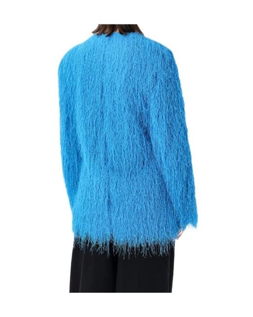 Dries Van Noten Blue Rivla Fringed Coat