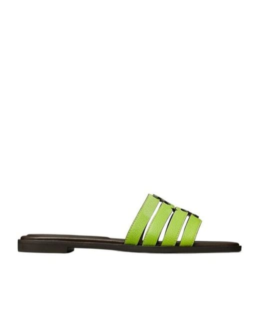 Tory Burch Green Striped Slides