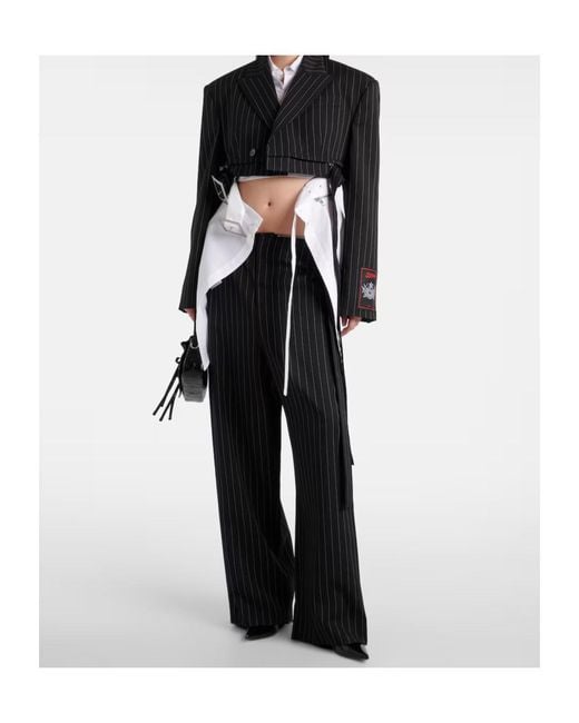 Jean Paul Gaultier Black Pinstripe Cropped Blazer