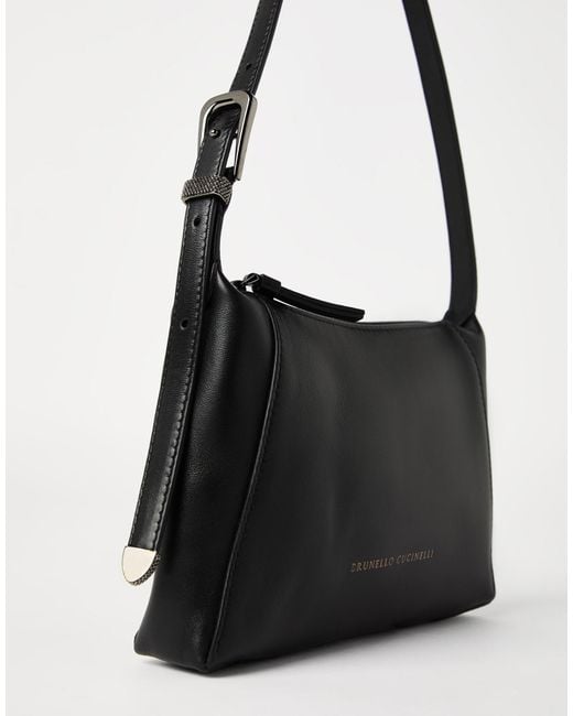 Brunello Cucinelli Black Logo-Debossed Shoulder Bag