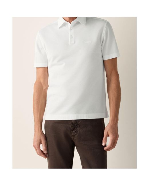 Zegna White Short-Sleeved Buttoned Polo Shirt for men