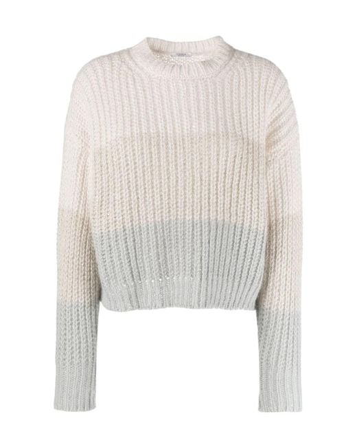 Peserico White Colourblock Crewneck Jumper