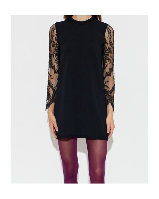 Valentino Black Round Neck Long Sleeve Dress