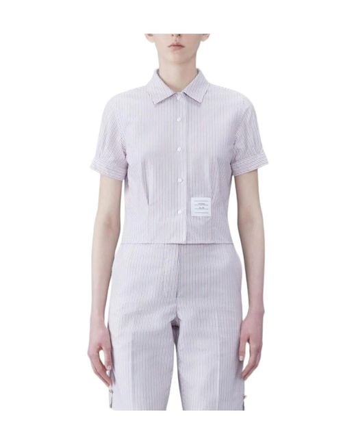Thom Browne Blue Rwb Striped Logo Patch Shirt