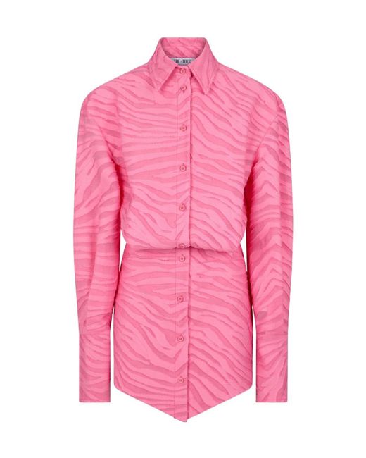 The Attico Pink The Frayed Edge Zebra Printed Shirt Dress