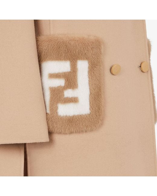 Fendi Natural Double-Breasted Long Coat