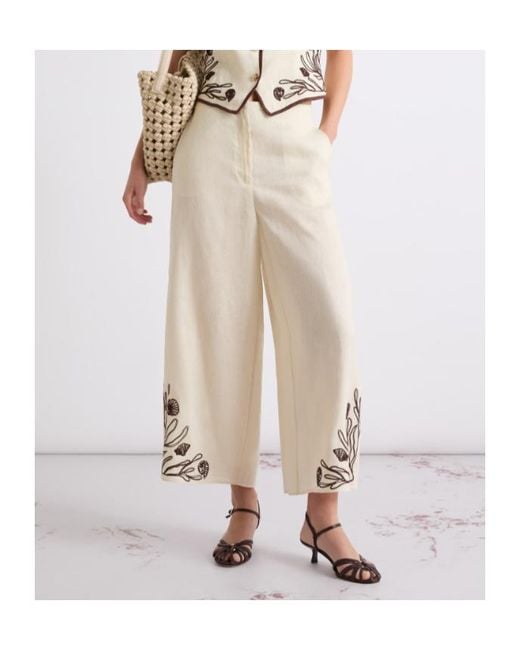 Marella White Embroidered Linen Trousers