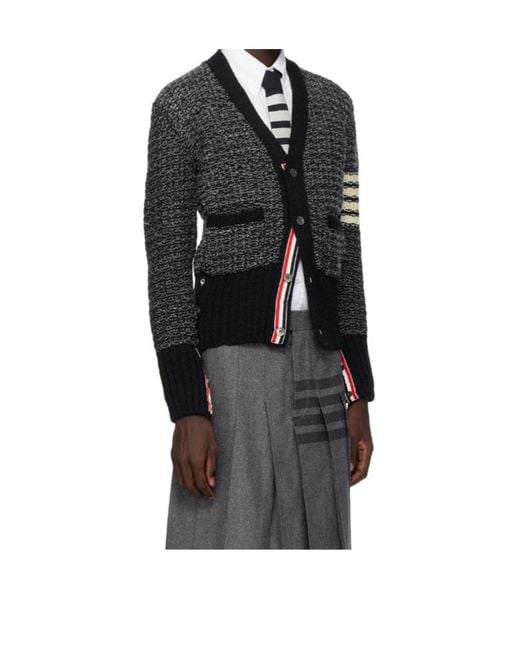 Thom Browne Black Bar Mélange-Effect Button-Up Cardigan for men