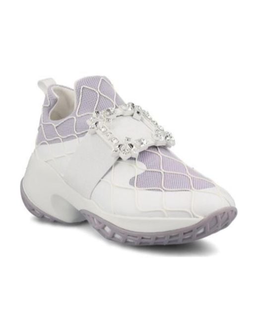 Roger Vivier White Viv' Run Technical Strass Buckle Sneakers