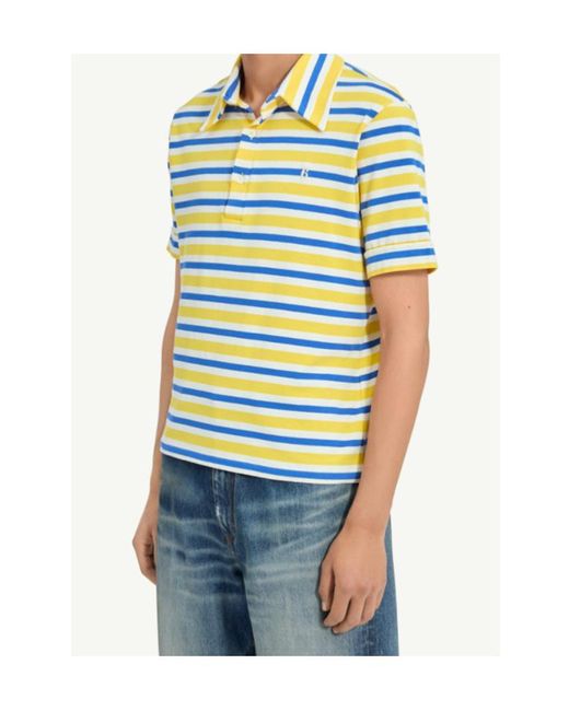 MM6 by Maison Margiela Yellow Logo Embroidered Striped Polo Shirt for men