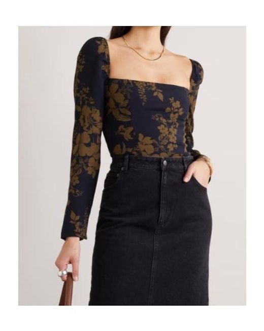 Reformation Black Demi Floral-Print Crepe De Chine Blouse