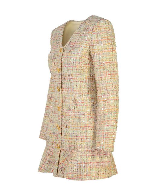 Self-Portrait Natural Boucle V-Neck Mini Dress
