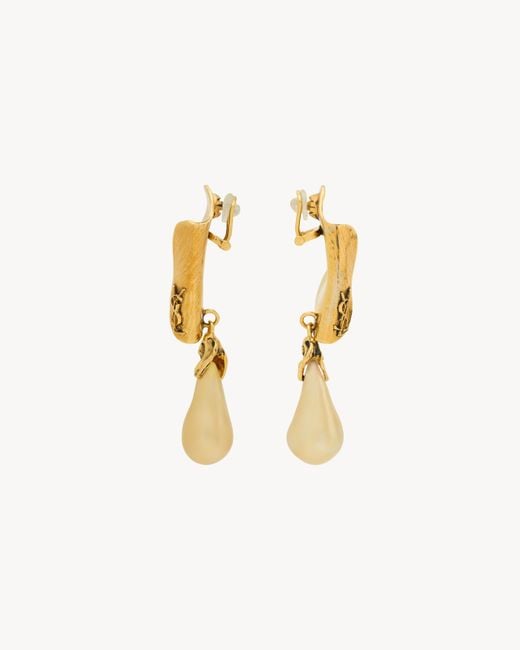 Saint Laurent Metallic Cassandre Pearl Earrings