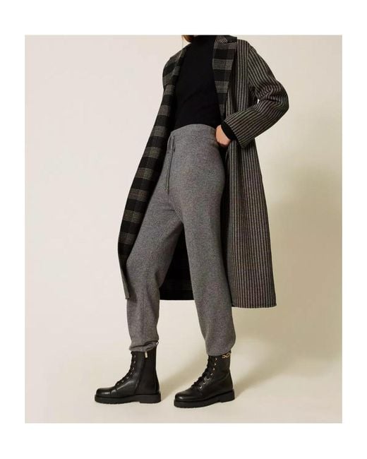 Twinset Gray Knitted Drawstring-Waist Pants