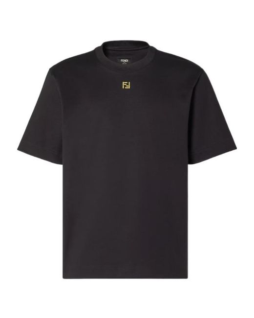 Fendi Black Ff Embroidered Crewneck T-Shirt for men
